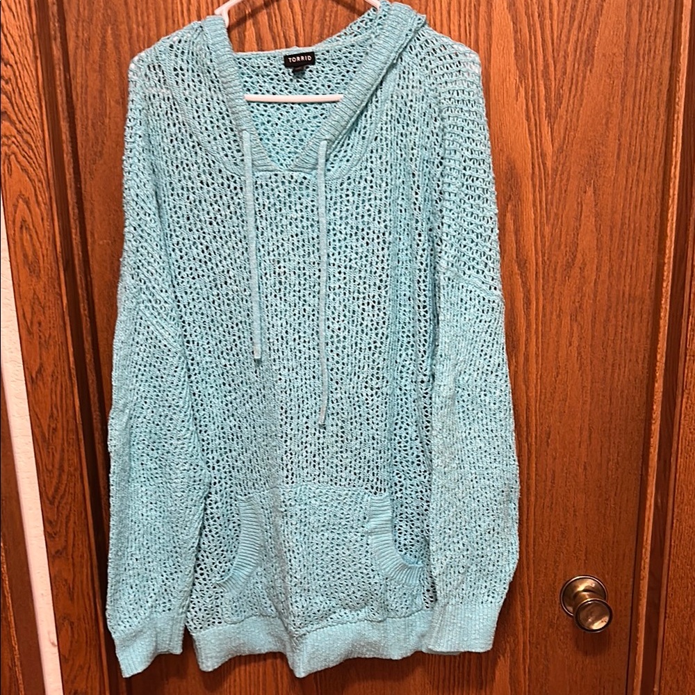 Torrid Blue Knit Women's Summer Sweater - Hooded